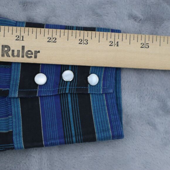 Pryde Shirt Mens L Blue Pinstriped Western Pearl Snap Long Sleeve - Picture 7 of 16